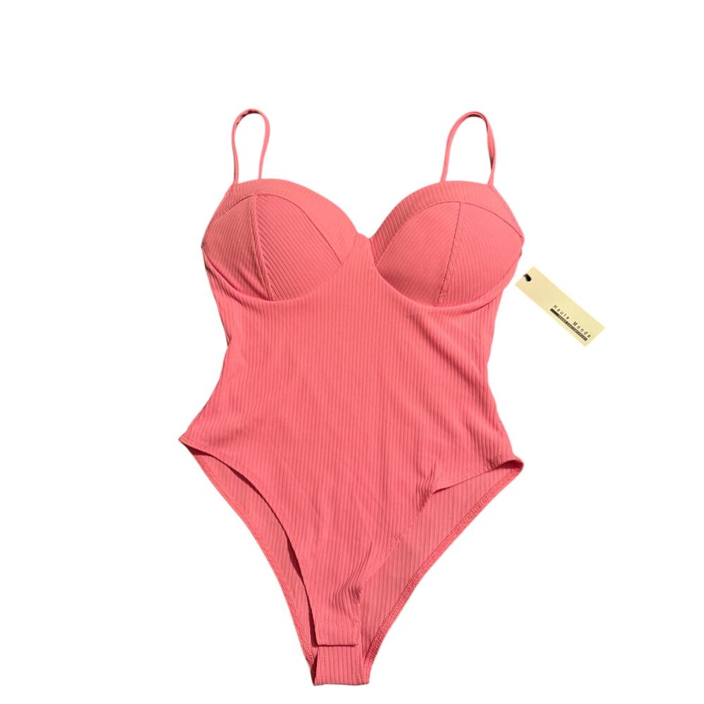 🆕Haute Monde Pink Ribbed Bodysuit Cami Sleeveless Stretch One Piece Women’s SM
